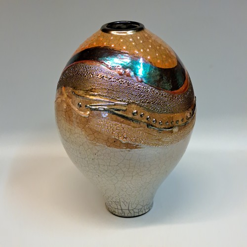 Click to view detail for #240740 Raku Vessel Glitter Glaze $79
